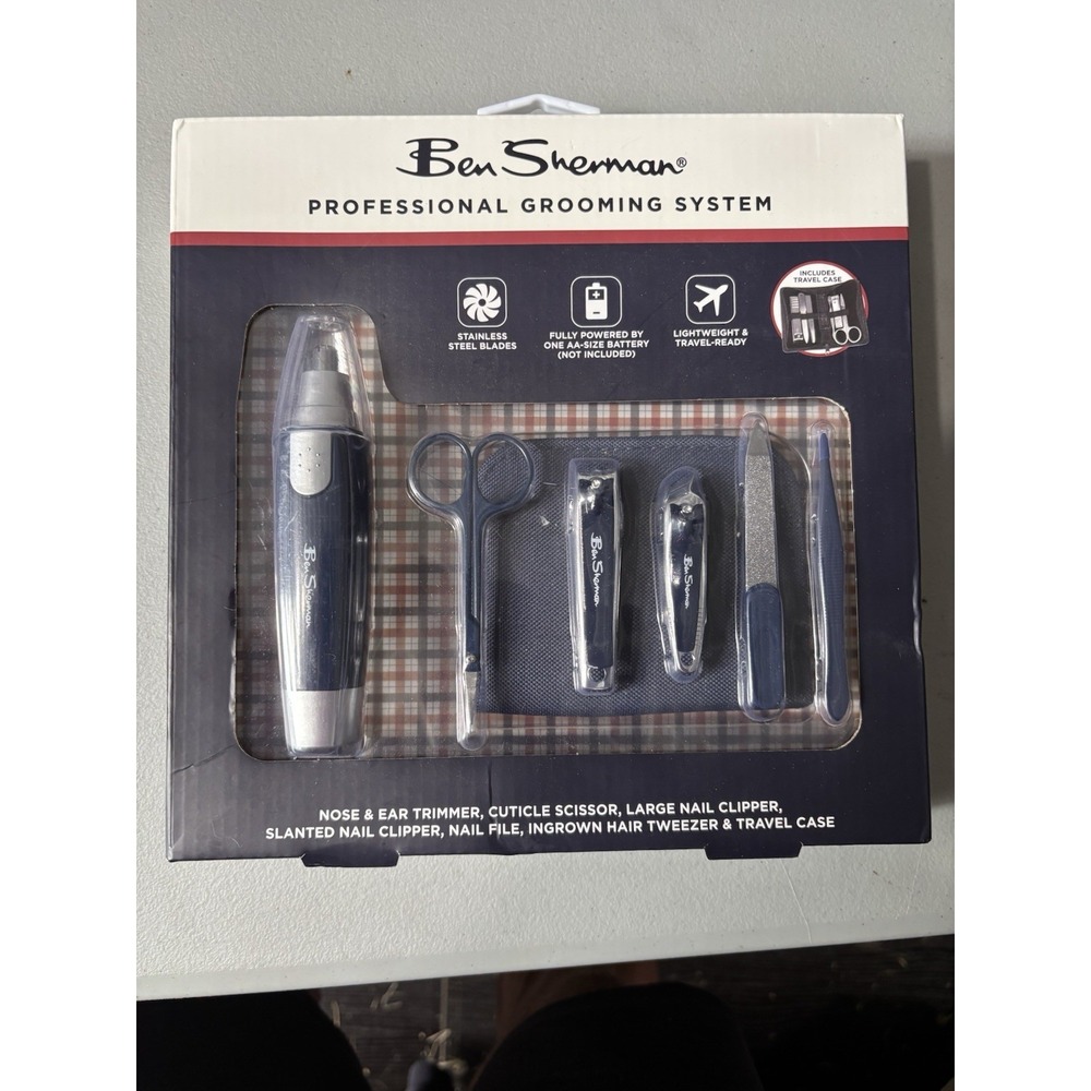 BEN SHERMAN 7-Piece Professional Grooming System with Travel Case, Navy, New